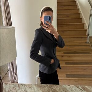 Armani Collezioni Made in Italy  Linen Blend Stripes Navy Blazer Size 38